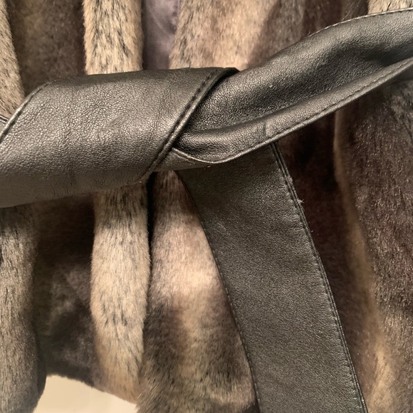 Aqua Black and Gray Faux Fur Vest with Black Leather Belt - Picture 3 of 6